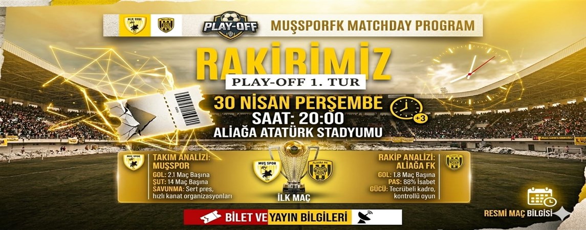 *Muşspor’da Hedef Şampiyonluk: Play-Off Yolu Başlıyor! Rakip Aliağa FK*